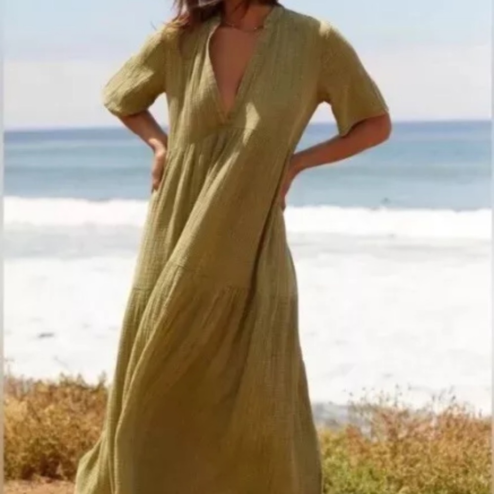 Anthropologie The Kallie Flowy Olive Green Maxi Dress XS Guaze New NWT BOHO HTF - Picture 2 of 12